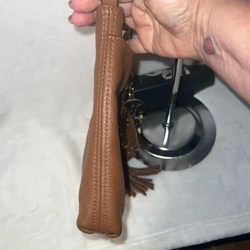 Michael Kors Cognac Brown Leather Crossbody Handbag with Tassel